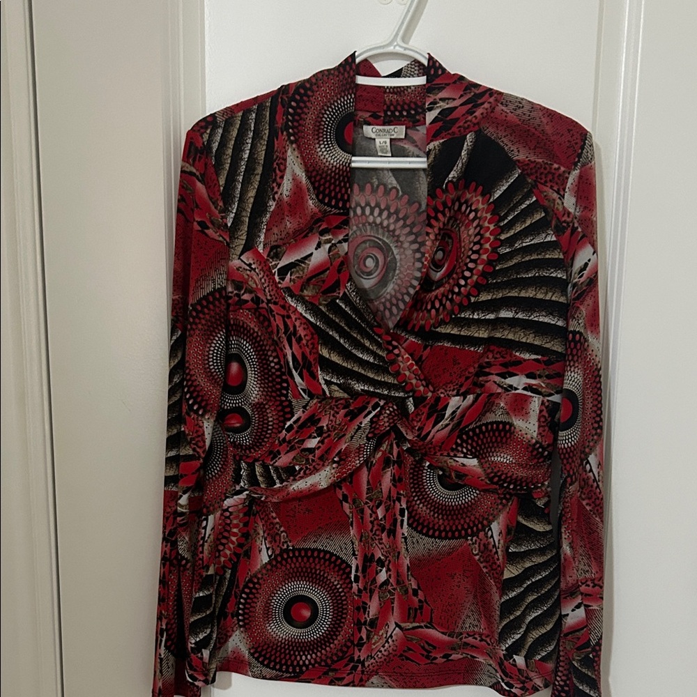 Red and Black Patterned Blouse